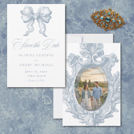Reserva La Fecha Elegant Dusty Blue Toile French Manor Photo