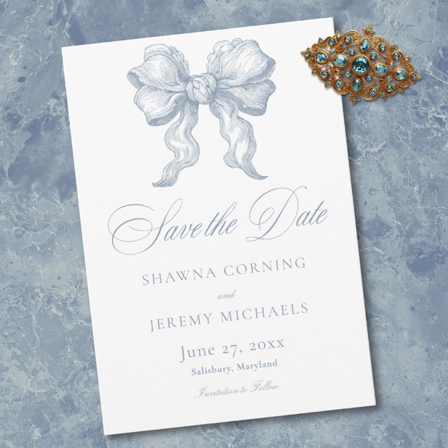 Reserva La Fecha Elegant Dusty Blue Toile French Manor Wedding (Elegant Dusty Blue Toile French Manor Save The Date)