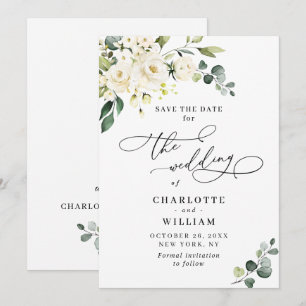 Reserva La Fecha Elegant Eucalyptus White Roses Floral Wedding
