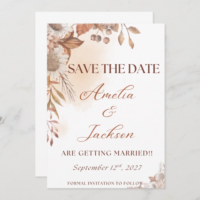 Reserva La Fecha Elegant Fall Save the Date (Anverso / Reverso)
