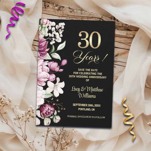 Reserva La Fecha Elegant Floral Gold 30th Wedding Anniversary   (Subido por el creador)