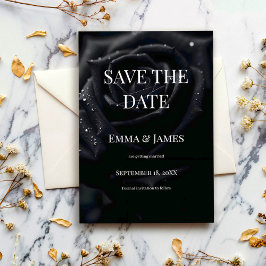 Reserva La Fecha Elegant Floral Midnight Rose Black & White Wedding