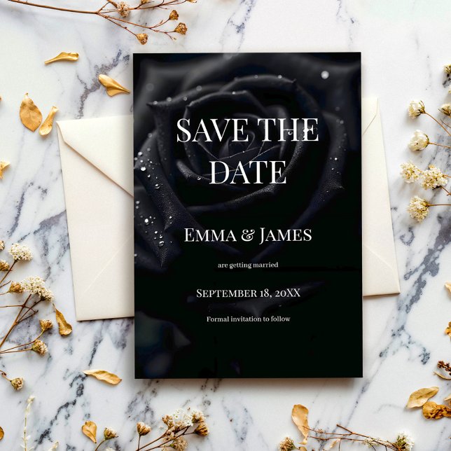 Reserva La Fecha Elegant Floral Midnight Rose Black & White Wedding (Subido por el creador)