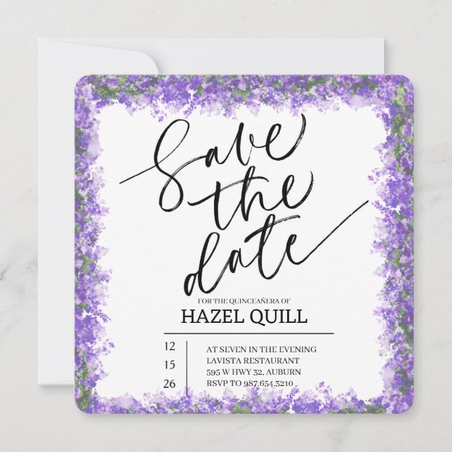 Reserva La Fecha Elegant Floral Quinceañera Save the Date (Anverso)