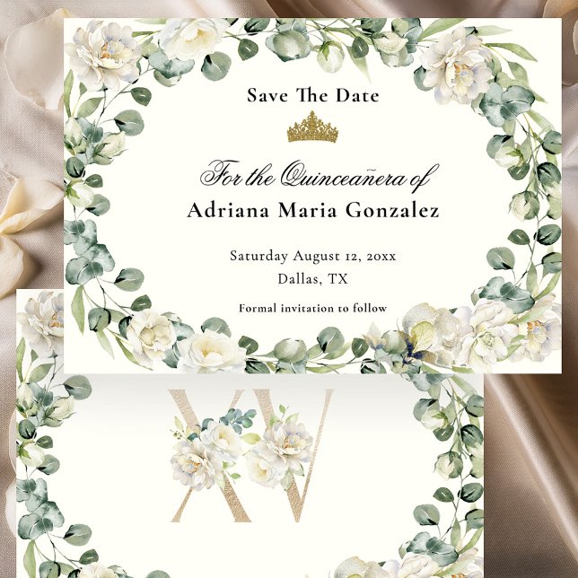 Reserva La Fecha Elegant Floral Quinceanera Save The Date Card (Subido por el creador)