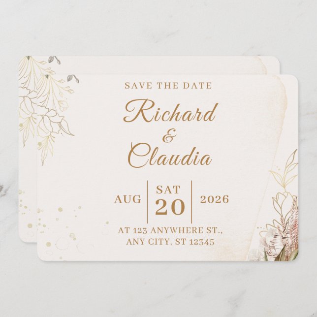 Reserva La Fecha Elegant Floral Save the Date Card (Anverso / Reverso)