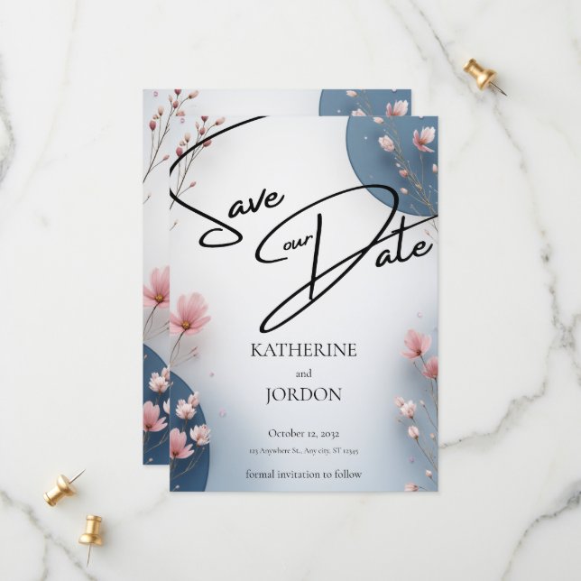 Reserva La Fecha Elegant Floral Save the Date Wedding Card  (Anverso/Reverso In Situ)