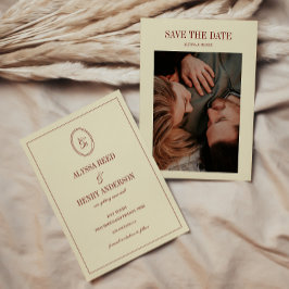 Reserva La Fecha Elegant Formal Ivory Monogram Couple Photo Wedding