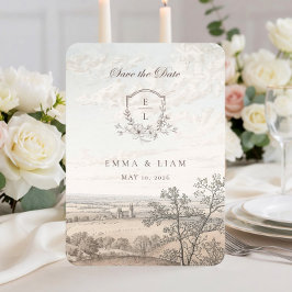 Reserva La Fecha Elegant French Country Toile Monogram Wedding