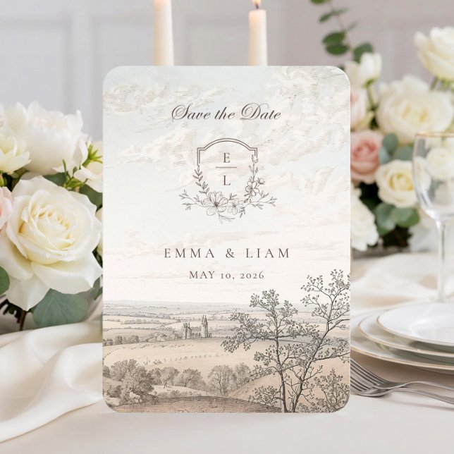 Reserva La Fecha Elegant French Country Toile Monogram Wedding (Subido por el creador)