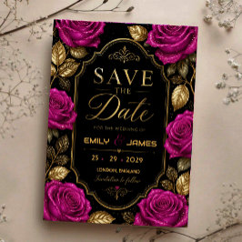 Reserva La Fecha Elegant Fuchsia Rose and Gold Luxury Black Floral