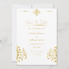 Reserva La Fecha Elegant Gold and White Damask