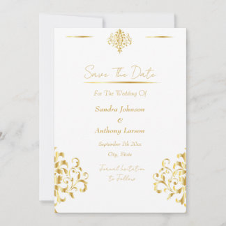 Reserva La Fecha Elegant Gold and White Damask