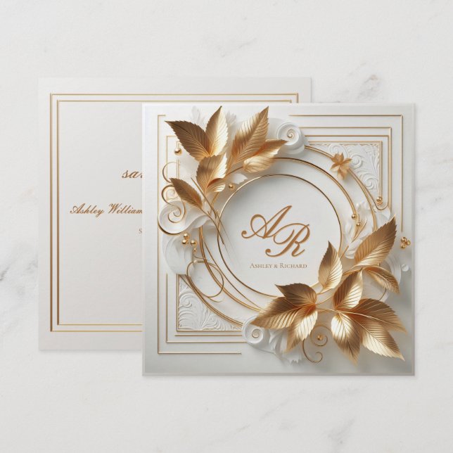 Reserva La Fecha Elegant Gold Botanical Wedding Save The Date (Anverso / Reverso)