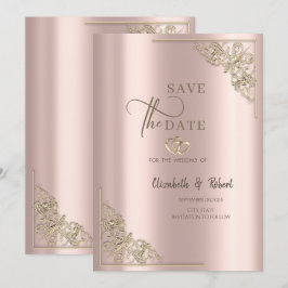 Reserva La Fecha Elegant Gold Hearts Rose Gold Wedding