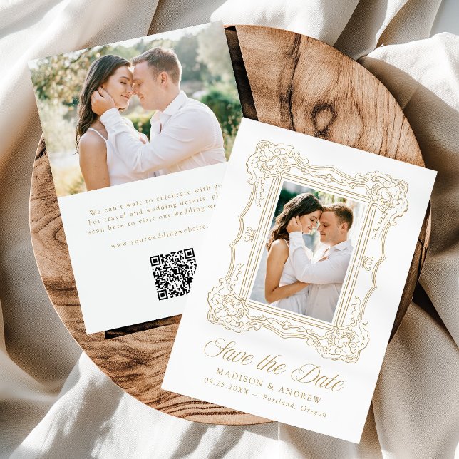 Reserva La Fecha Elegant Gold Ornate Frame 2 Photo QR Code Wedding (Subido por el creador)