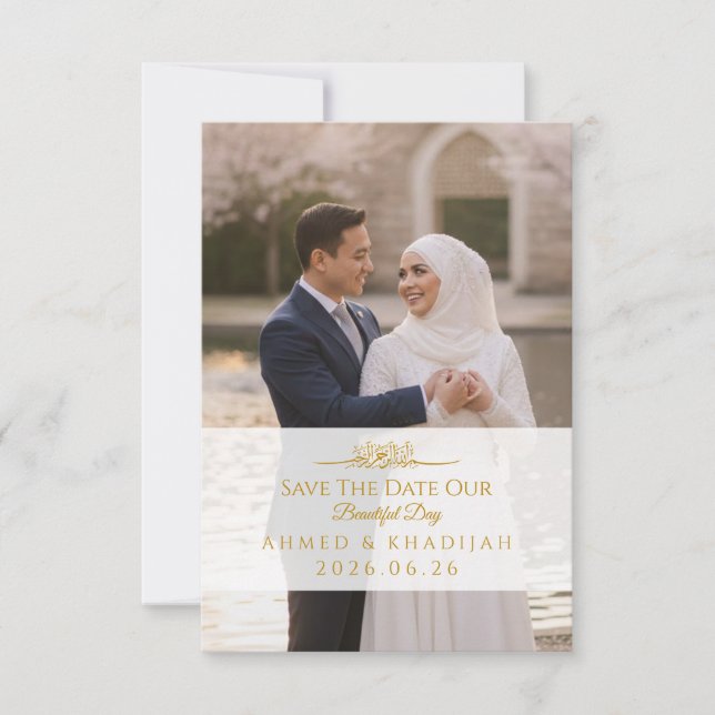 Reserva La Fecha Elegant Gold Photo Save the Date Islamic Wedding  (Anverso)
