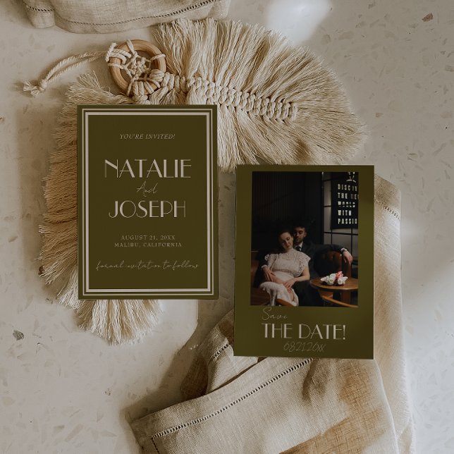 Reserva La Fecha Elegant Grassland Ivory Old Money Photo Wedding (Subido por el creador)