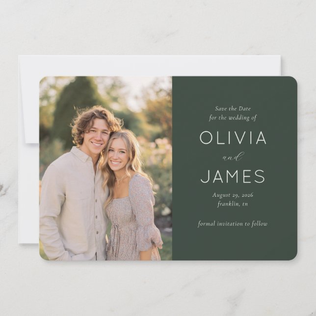 Reserva La Fecha Elegant Green Modern Photo (Anverso)