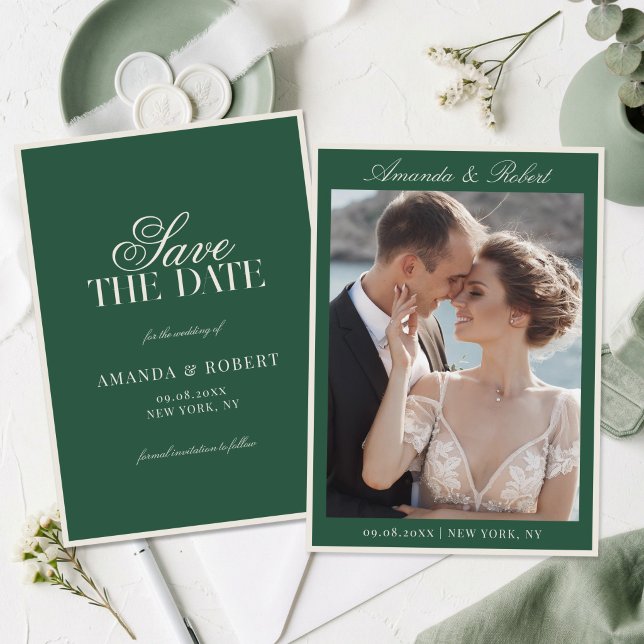 Reserva La Fecha Elegant Green Old Money Photo Wedding (Subido por el creador)
