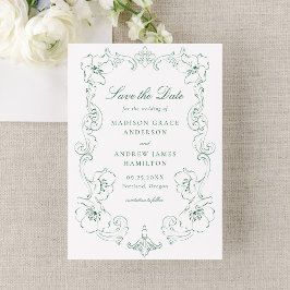Reserva La Fecha Elegant Green Ornate Floral Frame Wedding