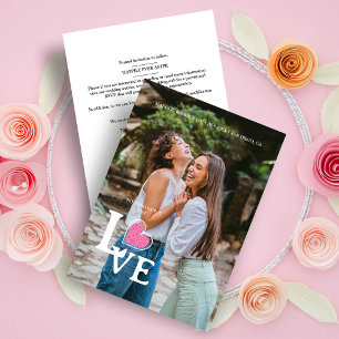 Reserva La Fecha Elegant Hot Pink Heart Photo Fancy Love Wedding
