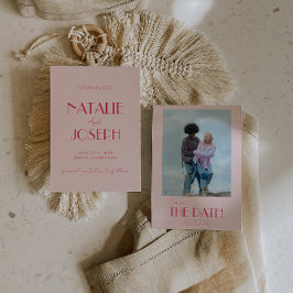 Reserva La Fecha Elegant Light Deep Pink Minimalist Photo Wedding