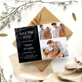 Reserva La Fecha Elegant Midnight Rose Black & White Wedding Photo