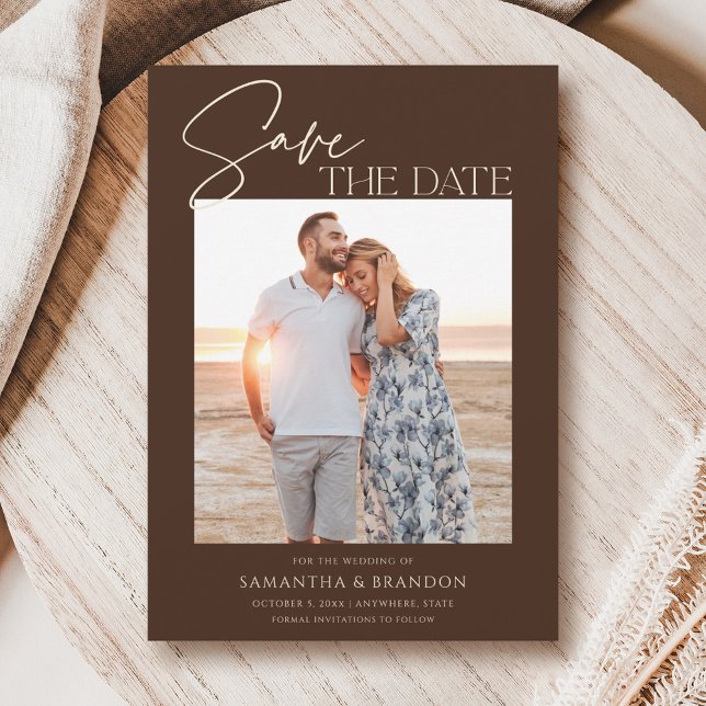 Reserva La Fecha Elegant Minimalist Dark Brown Photo Save The Date (Subido por el creador)