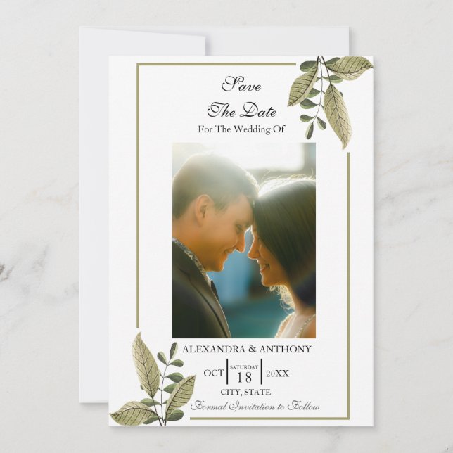 Reserva La Fecha Elegant Minimalist Greenery Save The Date (Anverso)