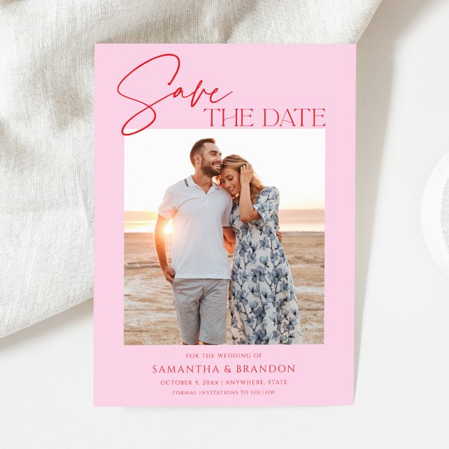 Reserva La Fecha Elegant Minimalist Pink Red Photo Save The Date (Subido por el creador)