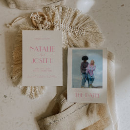 Reserva La Fecha Elegant Minimalist Pink Whimsical Photo Wedding