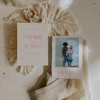 Reserva La Fecha Elegant Minimalist Pink Whimsical Photo Wedding