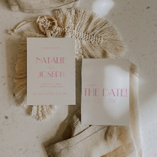 Reserva La Fecha Elegant Minimalist Pink Whimsical Retro Wedding