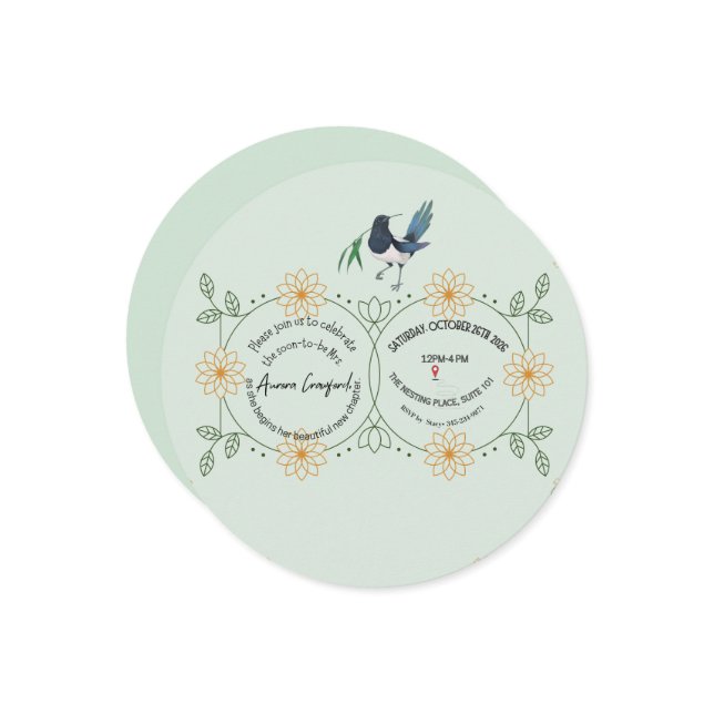 Reserva La Fecha Elegant Mint Green & Botanical Bird Bridal Shower  (Anverso/Reverso In Situ)