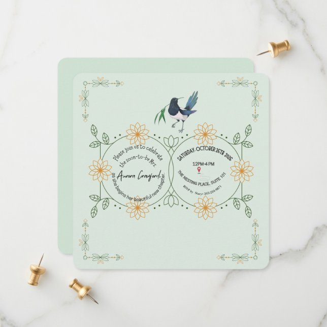 Reserva La Fecha Elegant Mint Green Floral Bridal Shower Invitation (Anverso/Reverso In Situ)