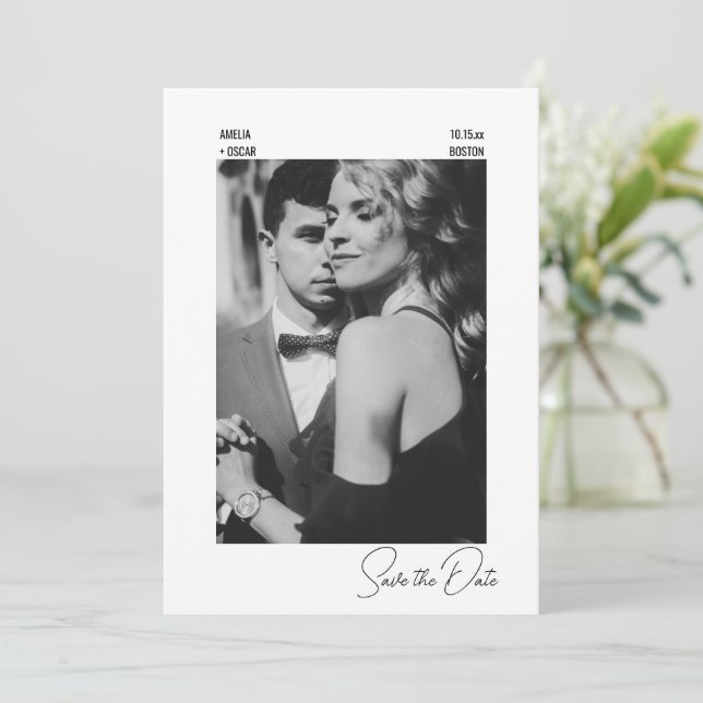 Reserva La Fecha Elegant Modern Black White Contemporary Wedding (Anverso de pie)