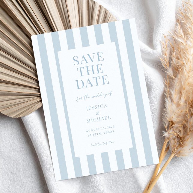 Reserva La Fecha Elegant Modern Dusty Blue Striped Wedding (Subido por el creador)
