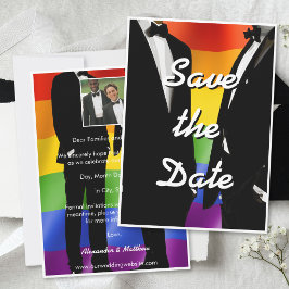 Reserva La Fecha Elegant Modern Gay Men Wedding Photo Rainbow