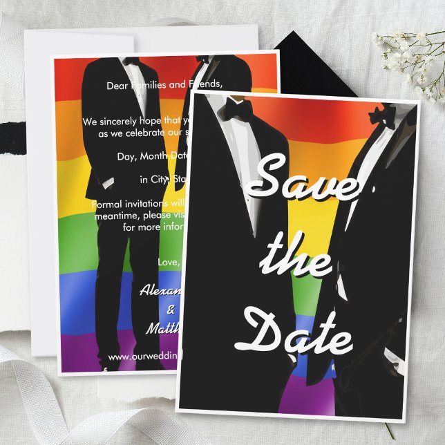 Reserva La Fecha Elegant Modern Gay Men Wedding Rainbow (Subido por el creador)