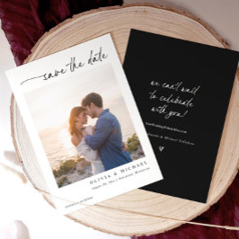 Reserva La Fecha Elegant Modern Handwriting Black and White Wedding