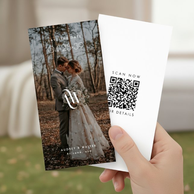 Reserva La Fecha Elegant Monogram Bookmark QR-code Rustic Photo (Subido por el creador)
