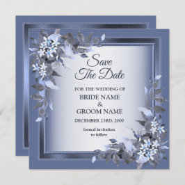 Reserva La Fecha Elegant Navy Blue Floral Framed Silver Wedding