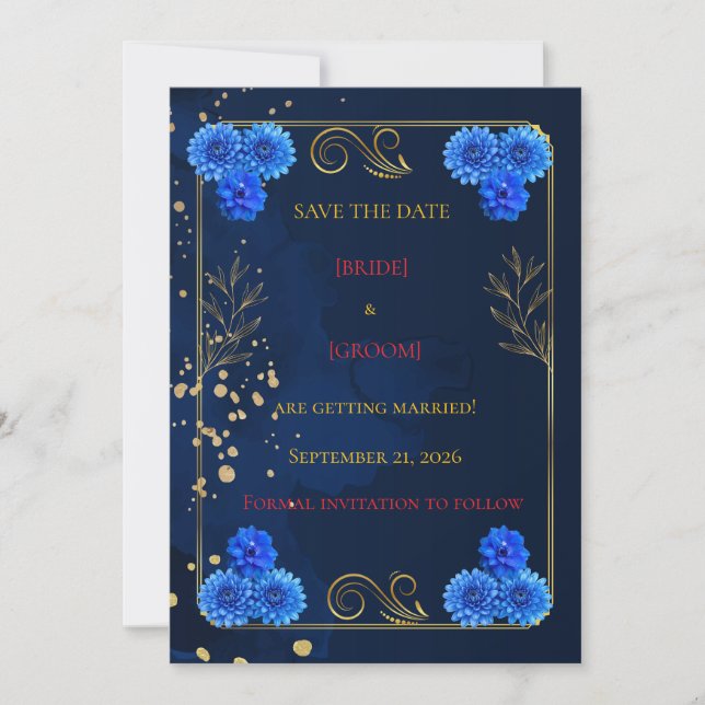 Reserva La Fecha Elegant Navy Blue Wedding Save the Date Template (Anverso)
