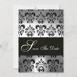 RESERVA LA FECHA ELEGANT NEGRO GRIS BLANCO DAMASCO MONOGRAMA BODA