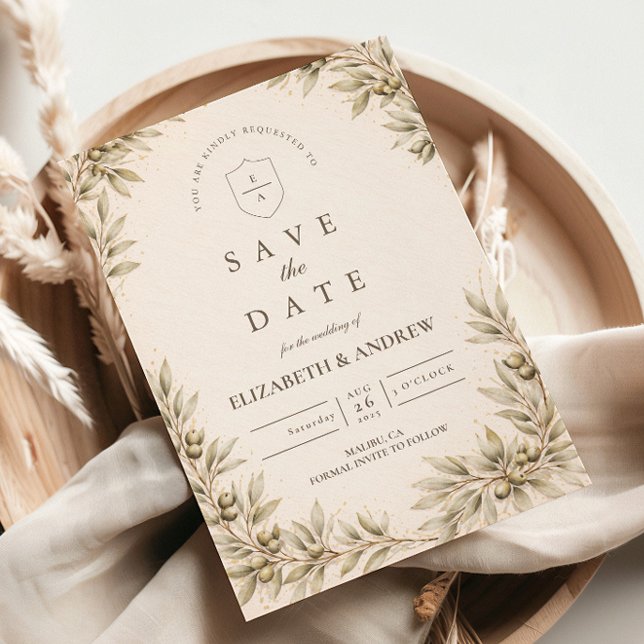 Reserva La Fecha Elegant Olive Branch Greenery Wedding (Subido por el creador)