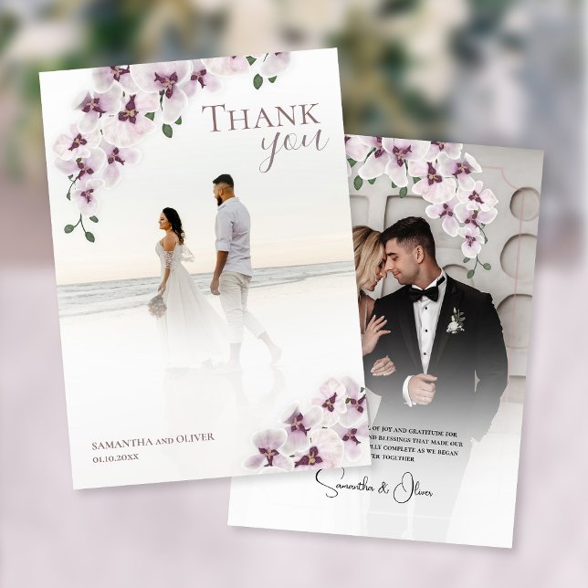 Reserva La Fecha Elegant Orchid Minimalist Wedding Thank You Card (Subido por el creador)