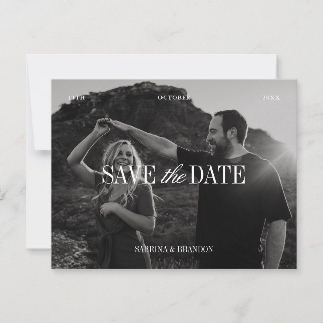 Reserva La Fecha Elegant Photo Black & White Save the Date Card (Anverso)