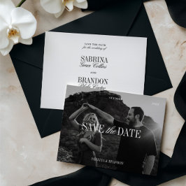 Reserva La Fecha Elegant Photo Black & White Save the Date Card