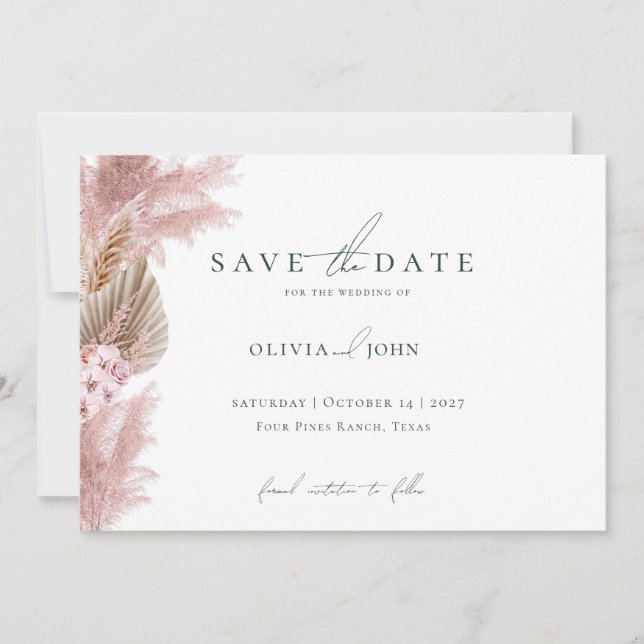 Reserva La Fecha Elegant Photo Pampas Grass Wedding Save the Date  (Anverso)
